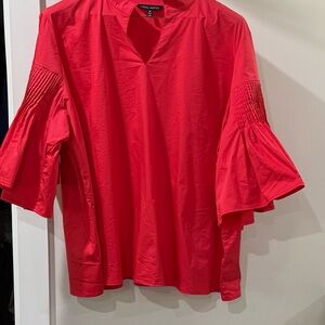 Ming Wang Red Blouse with Flared Sleeves